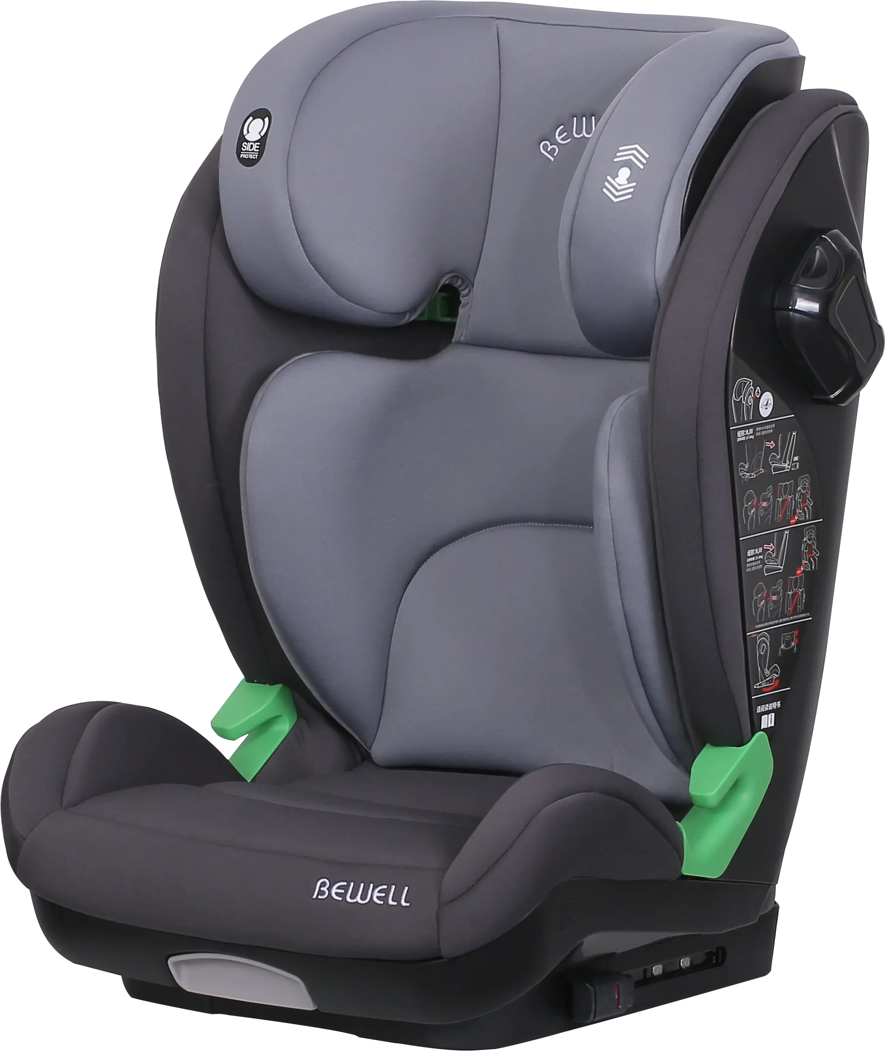 Asiento de seguridad para niños BW16: reposacabezas de 15 posiciones, 5 ajustes de reclinación y espuma viscoelástica: redefiniendo la seguridad en viajes para todas las edades